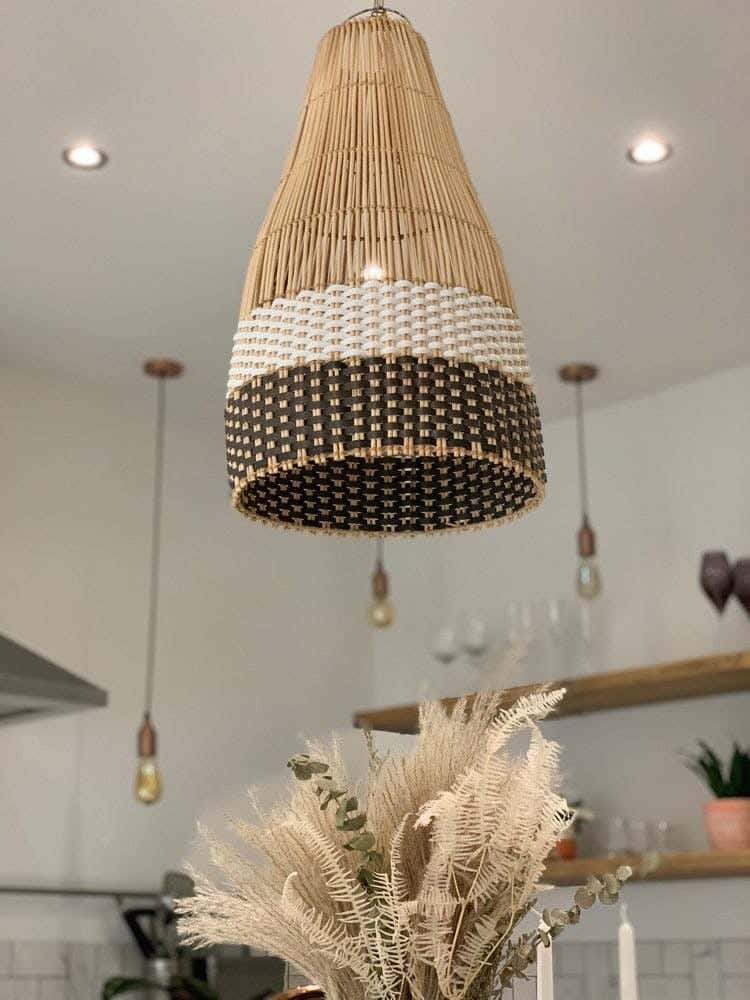 Natural Bamboo Chandelier, Handmade, 45X40 Cm - Beige And Black