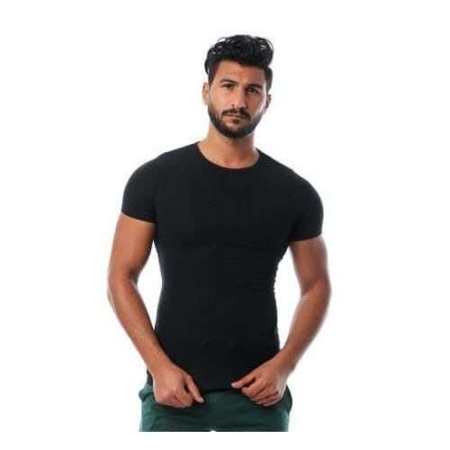 Dice Cotton Men Half Sleeve Undershirt, S, - Black