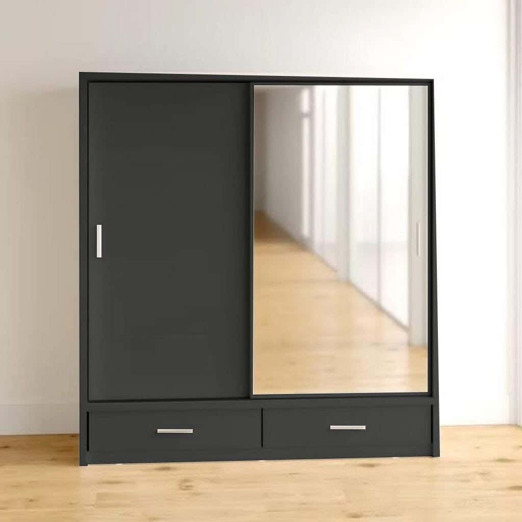 MDF Wood Modern Wardrobe, 210x160x60 cm - Black