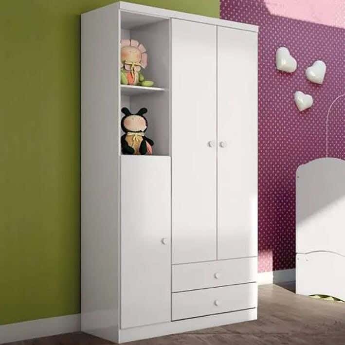 MDF Wood Wardrobe with Drawers, 110x55x200 Cm - White