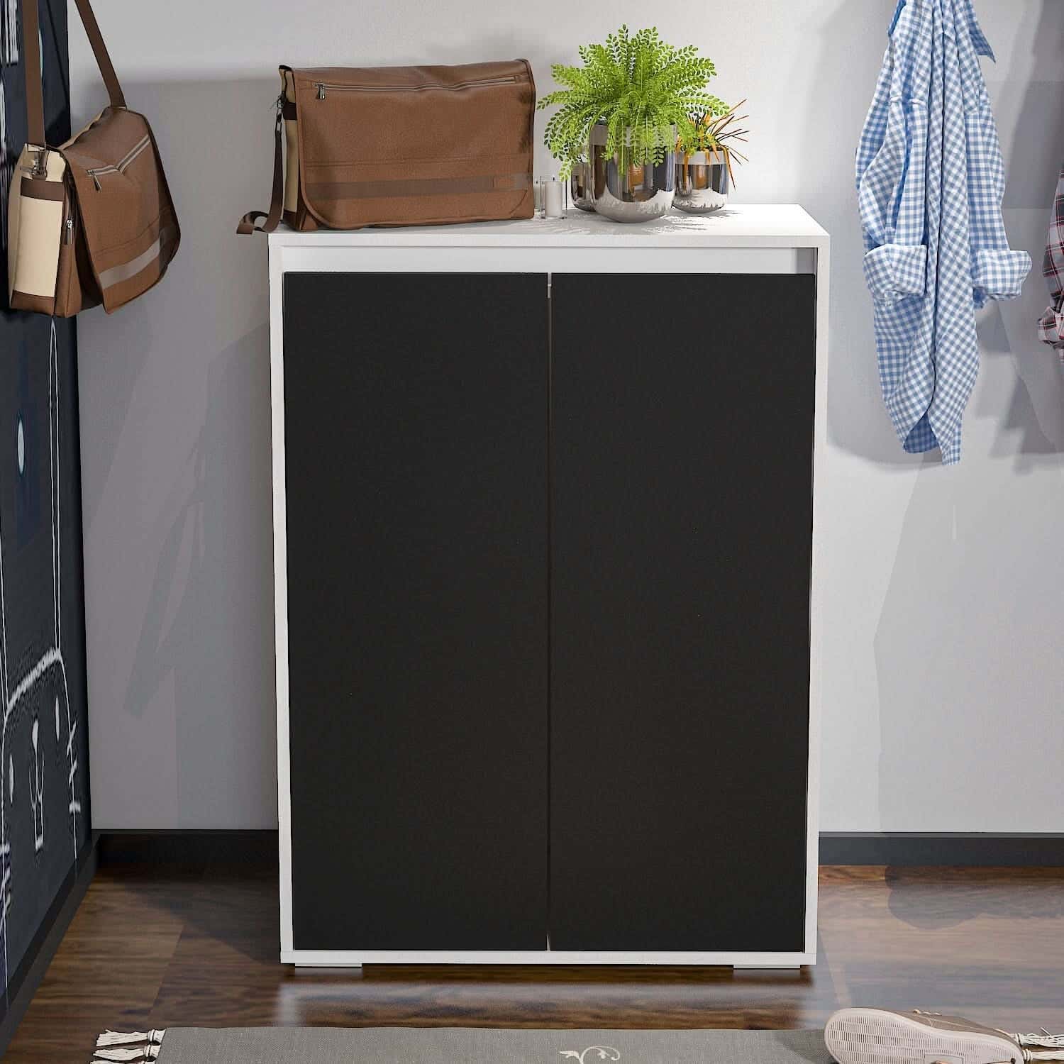 MDF Wood Shoe Rack, 100 x 80 x 30 cm - Black White