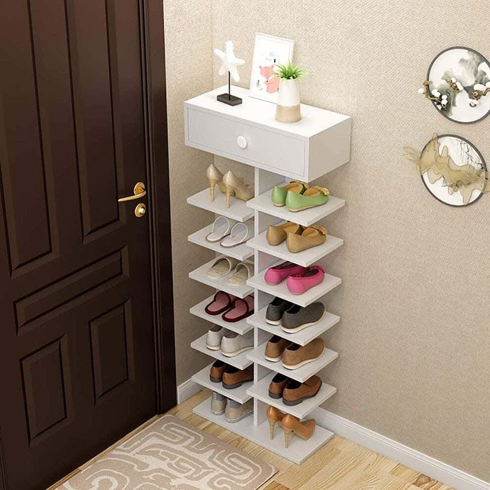 MDF Wood Shoe Rack, 140 x 50 x 28 cm - White
