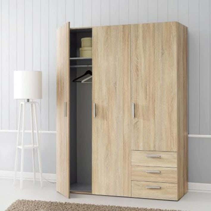MDF Wood Wardrobe with Drawers, 160x50x200 Cm - Beige