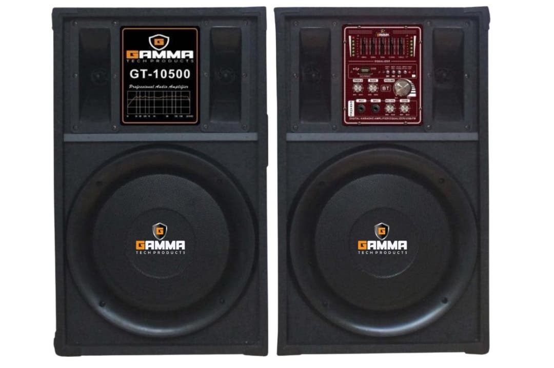 Gamma GT-10500 Speaker, 25 Watt, Remote Control, 2 Pieces, Bluetooth, Microphone, 59×28×35 cm - Black