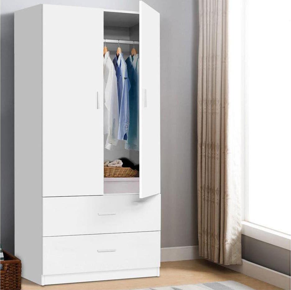 MDF wood wardrobe, 2 drawers, 1 shelf, 1 hanger 210x80x42cm - white
