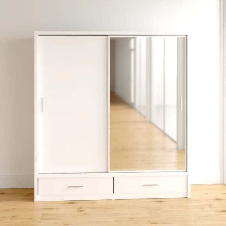 MDF Wood Modern Wardrobe, 210x160x60 cm - White