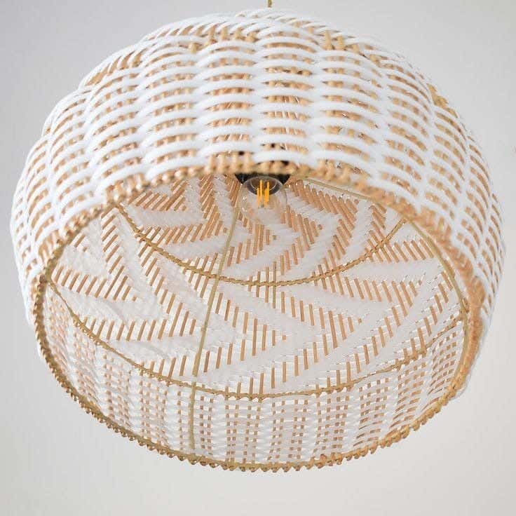 Handmade Natural Bamboo Lampshade, 40X40 Cm - Beige And White