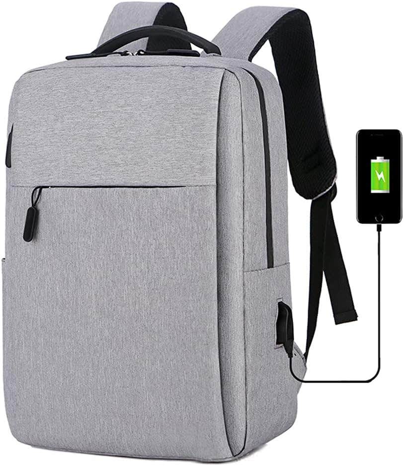 Diker USB Charging Port Travel Laptop Backpack, 15.6 Inch - Grey