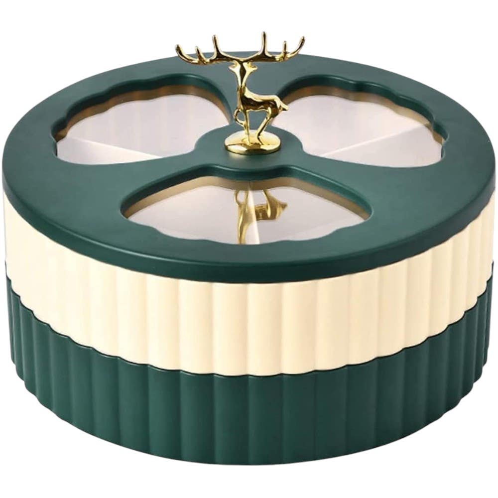 Candy Plate With Golden Deer Handle - Green White