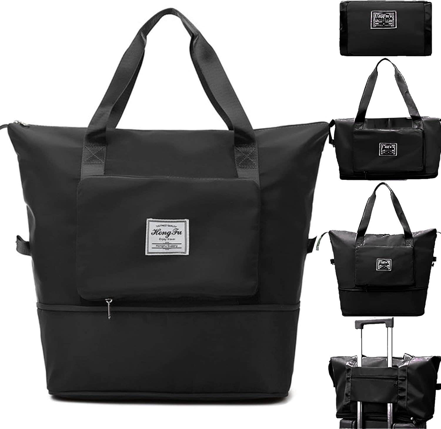 Licnpoan Wet & Dry Separation Waterproof Travel Duffel Bag, Large Capacity - Black