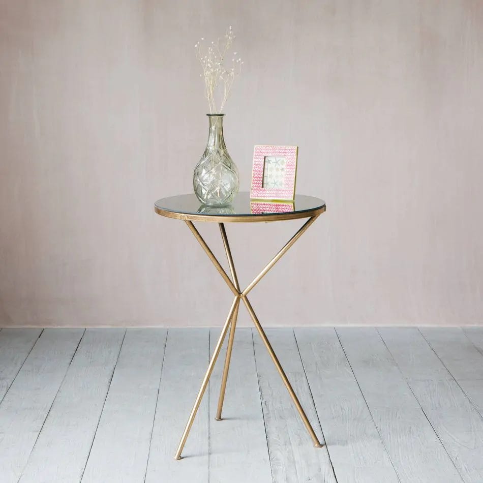 Iron Side Table, Glass Surface, 55×35 Cm - Gold