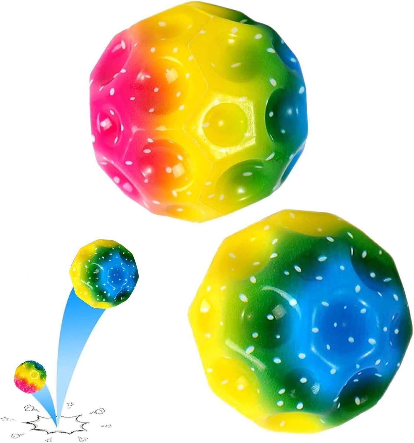 Jokily Bouncy Design Rubber Jump Ball, 6.6 cm, 2 Pieces - Multicolor