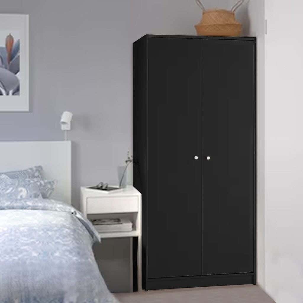 Wardrobe MDF Wood Covered With HPL Layer, 176×80×40 cm - Black