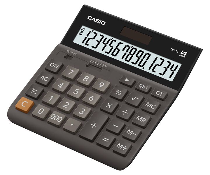 Casio DH-14-BK-W-DH Portable Mini Desktop Calculator - Black