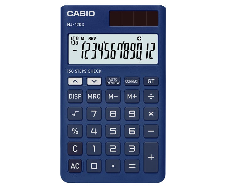 Casio NJ-120D-BU-W-DH-W Portable Desktop Calculator - Blue