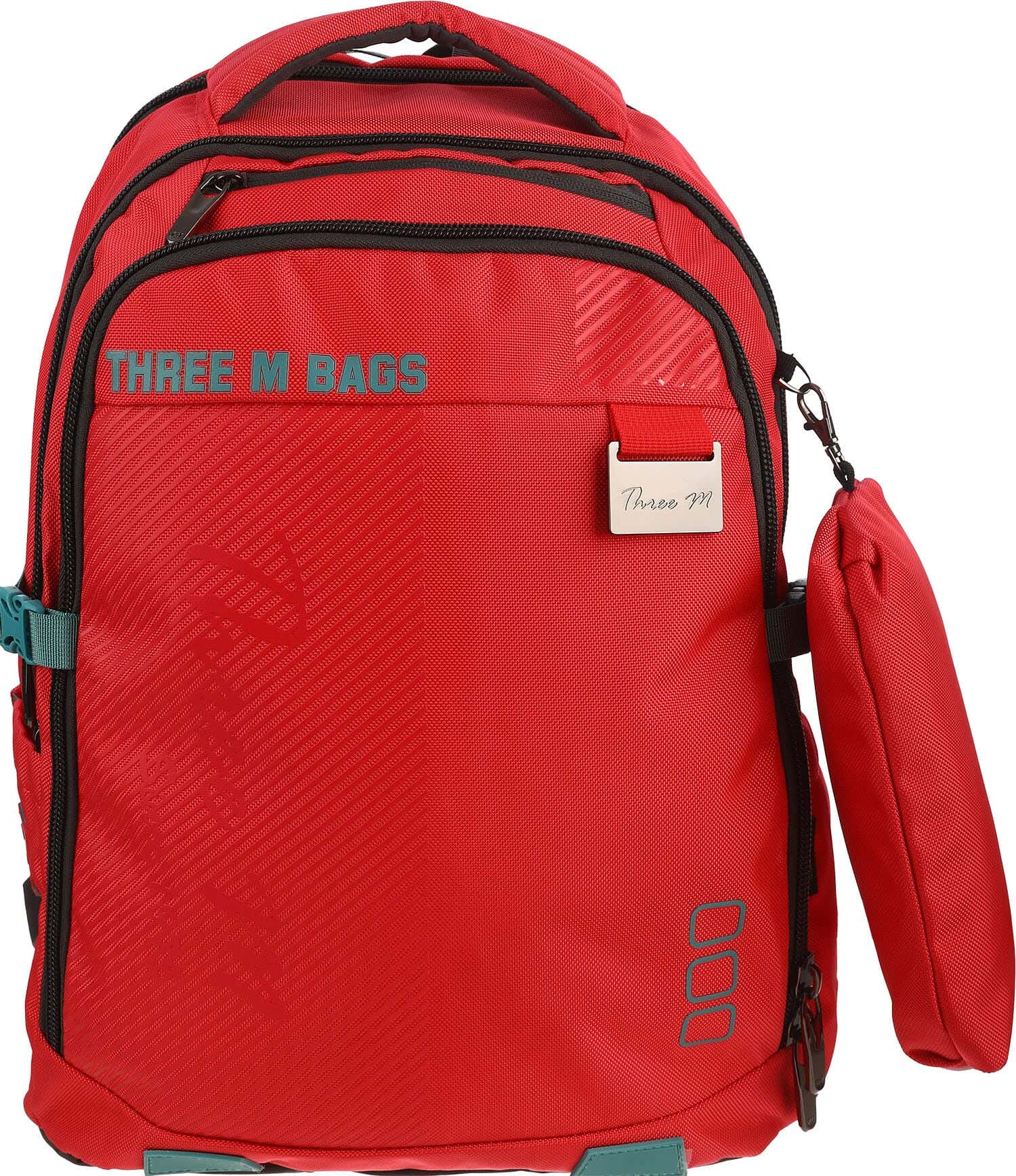 Three M Waterproof School Bag, 18 Inch, 4 Zippers, Pencil Case, USB Port - Red