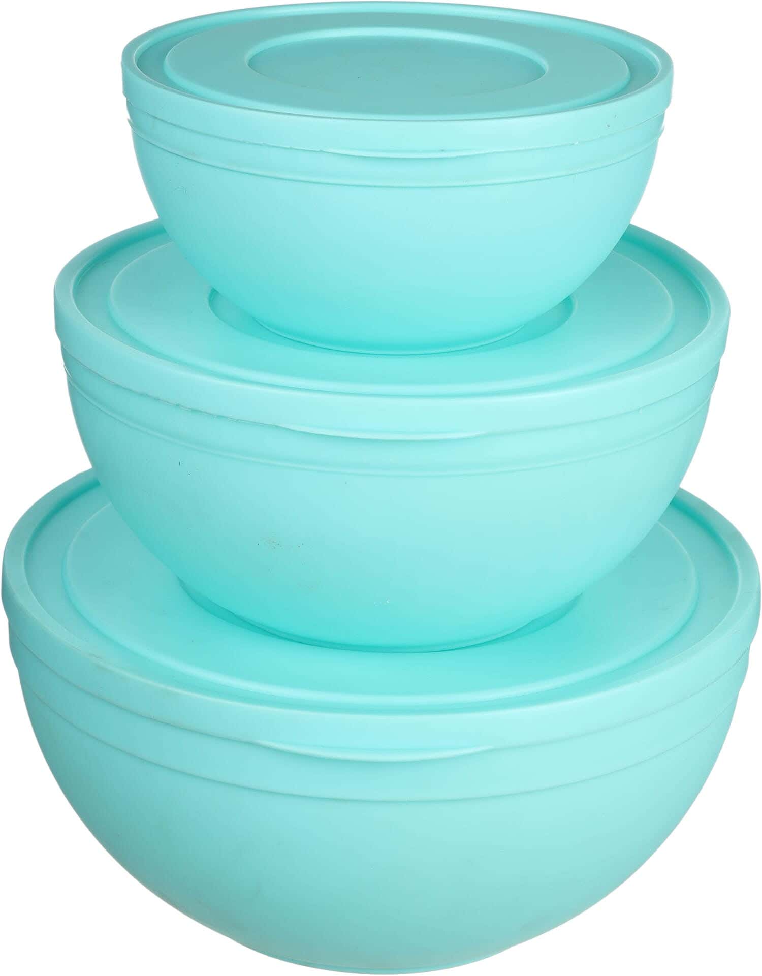 Joy Round Plastic Bowl Set With Lid, 3 Pieces - Turquiose