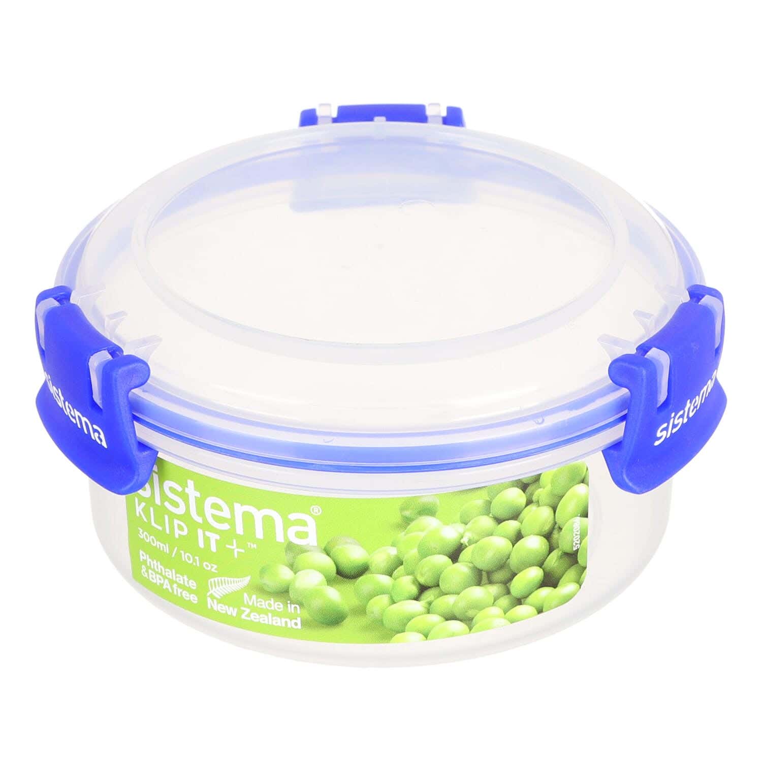 Sistema Round Plastic Food Container with Clip Cover, 300 ml - Blue