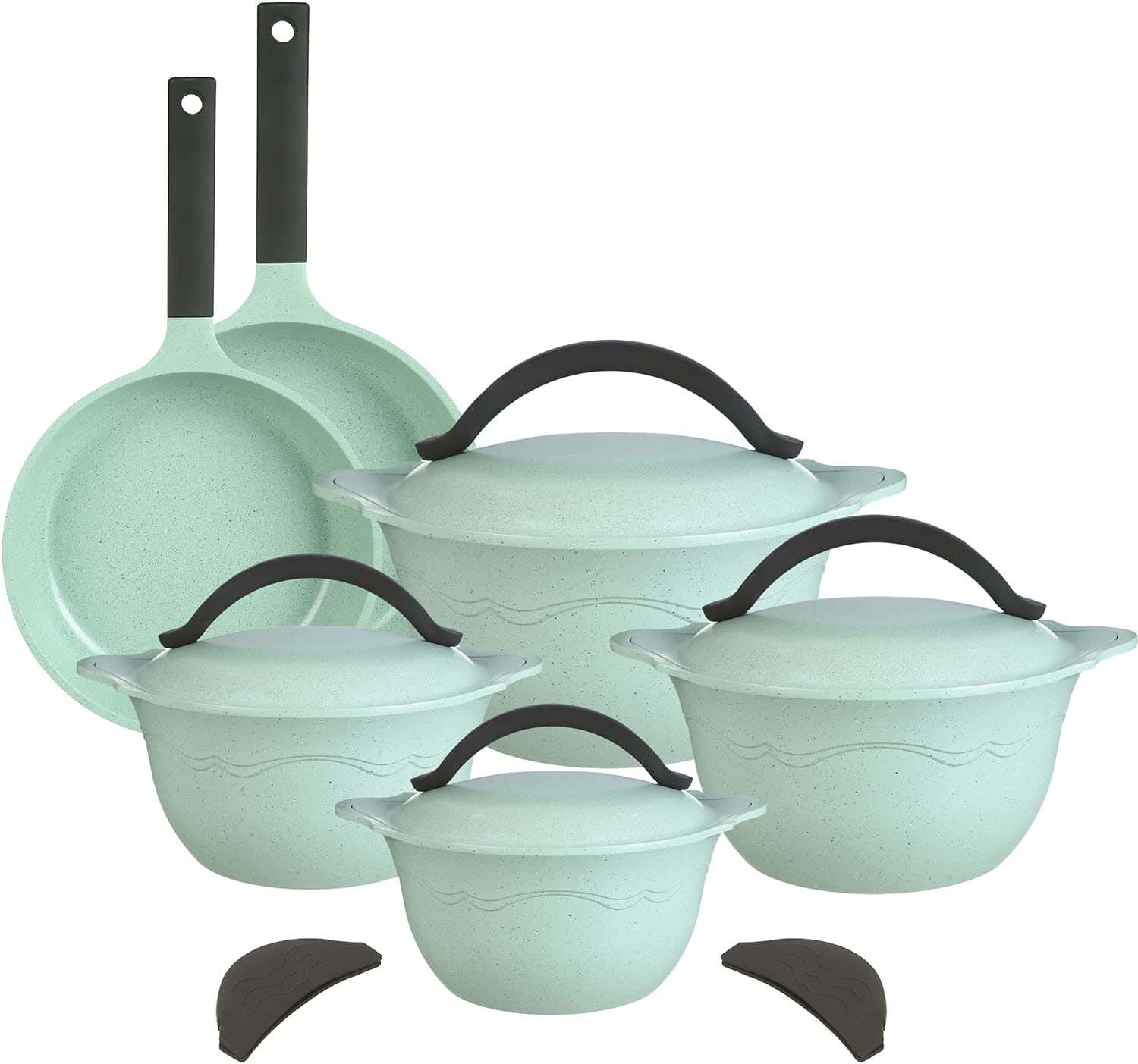 Master Retro Granite Pots Set, 12 Pieces - Light Green