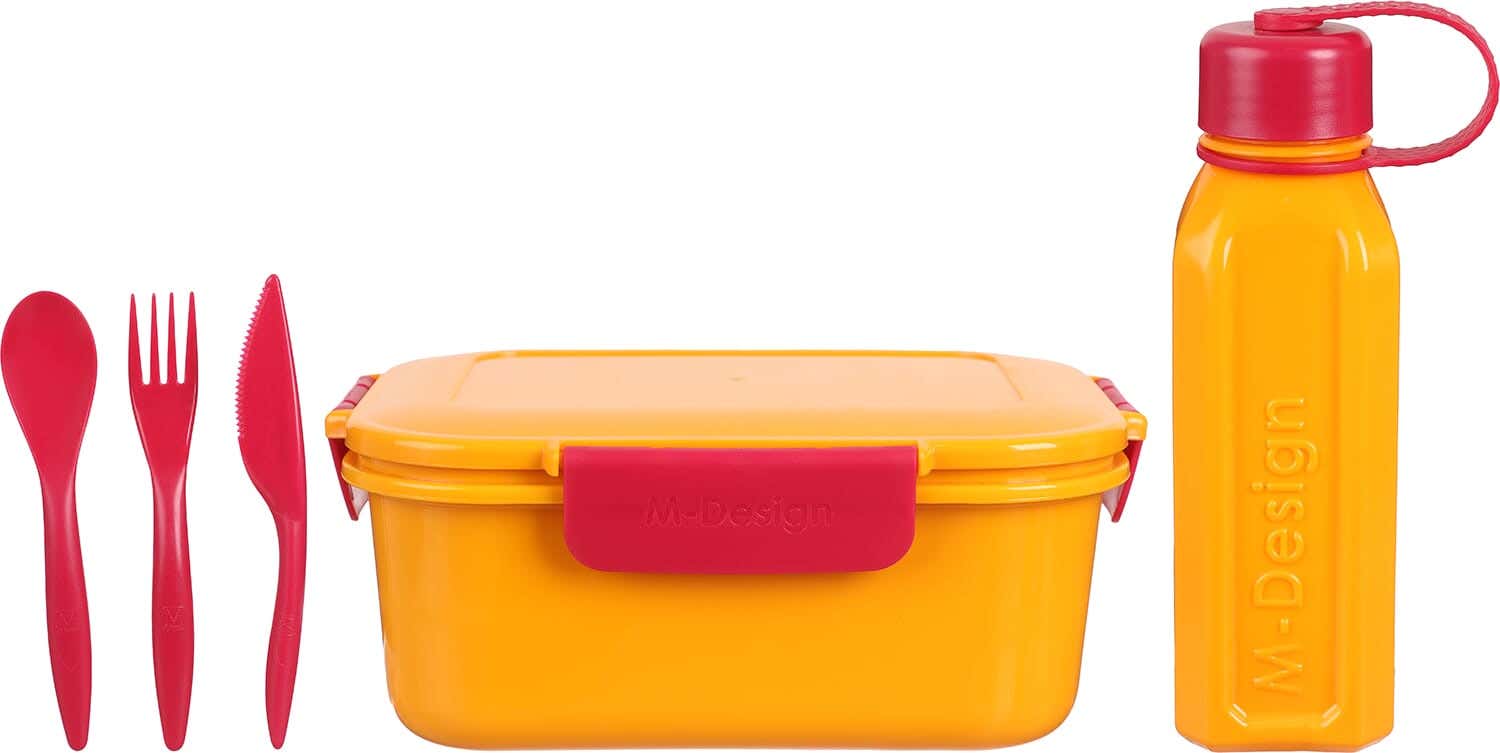 M-Design Plastic Lunch Box Set, 1.6 Litres, 5 Pieces - Red Orange