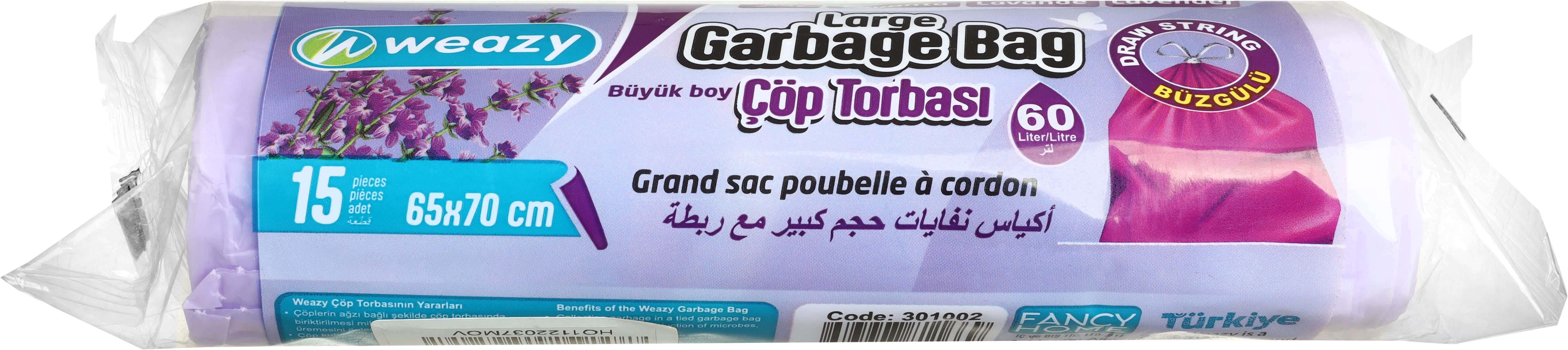 Weazy Lavender Scented Trash Bag Roll, 15 Bags, 70x65cm - Mauve