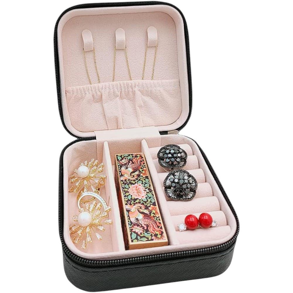 Three Layers Pu Leather Jewelry Storage Box - Black