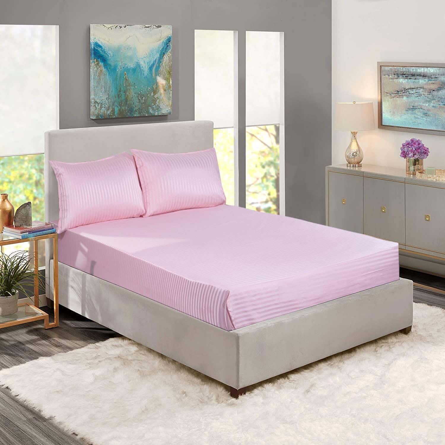 Top Line Stan Bed Sheet Set With Elastic, 3 Pieces, 120×200 cm - Rose