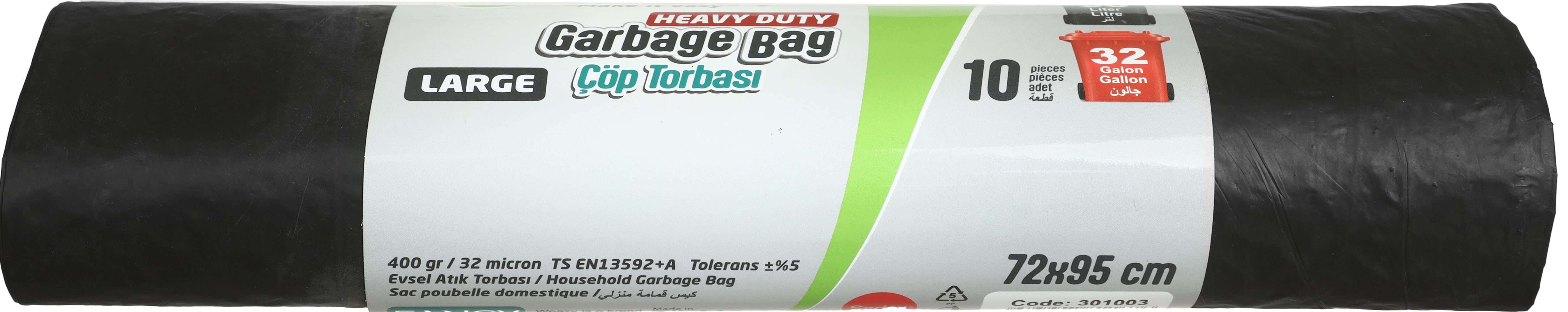 Weazy Plastic Garbage Bag Roll, 10 bags, 95×72 cm, 400 gm - Black