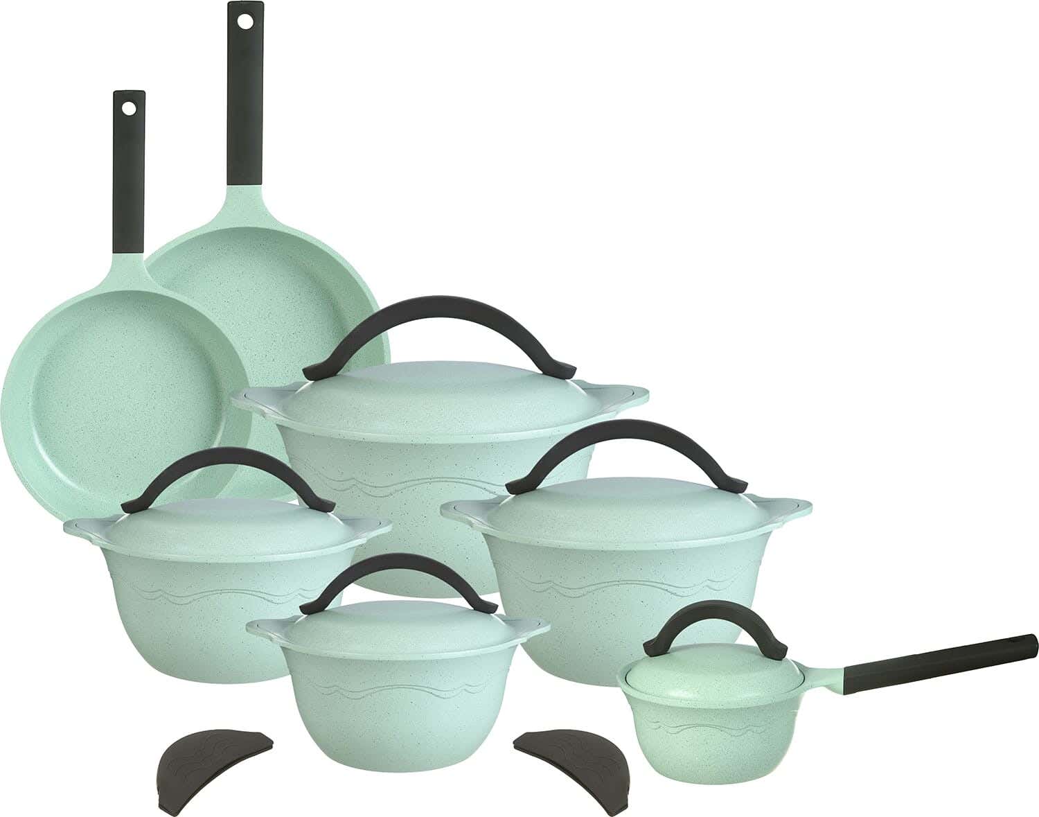 Master Retro Granite Pots Set, 14 Pieces - Light Green