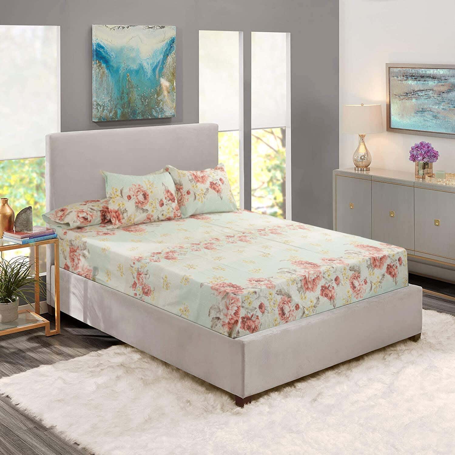 Tex Moon cotton Bedding Sheet Set, 4 pieces, approximately 2000 grm - Multicolor