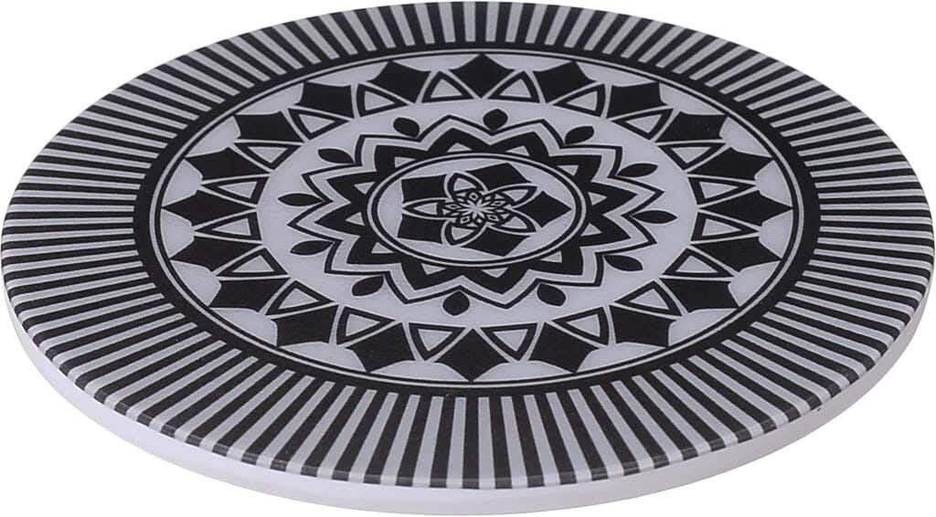 Bright Designs Round Melamine Coasters, 10 cm - White Black
