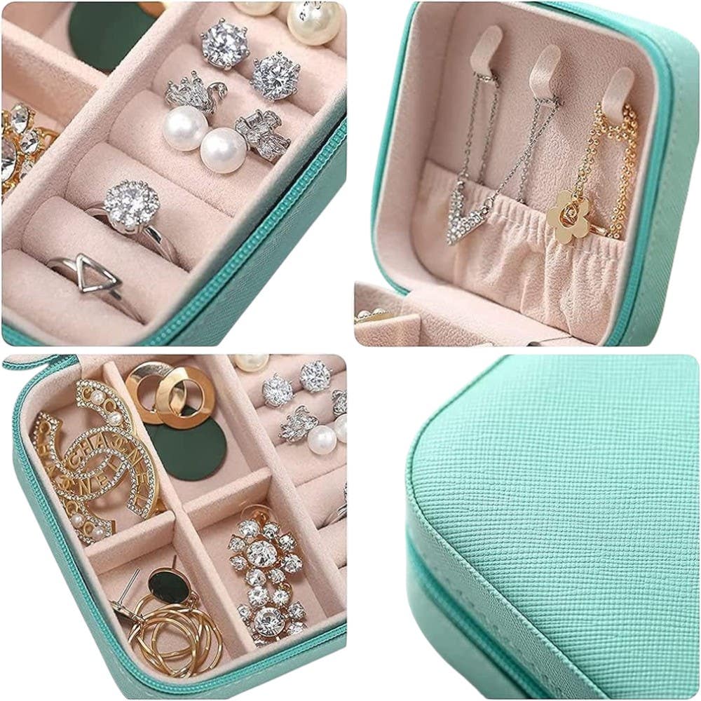 Three Layers Pu Leather Jewelry Box - Mint Green