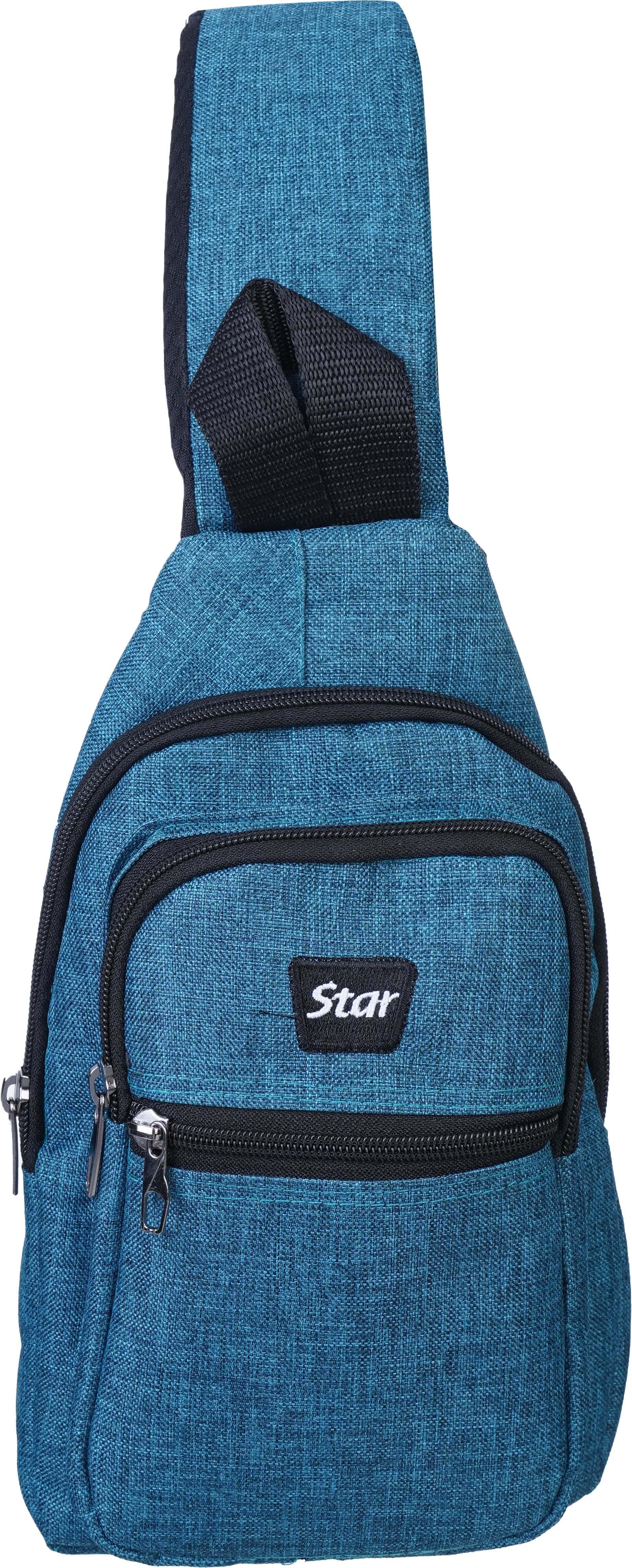 Star Fabric Cross Bag for Men, 17×29 cm, 4 Zippers - Turquoise