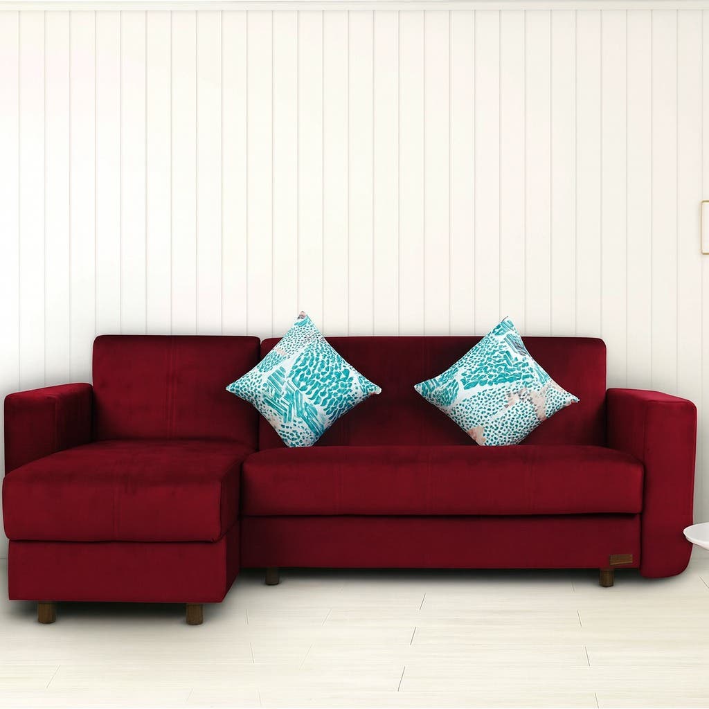 Aldora Sono Multi-Use Velvet Fabric And Wood L-Shaped Corner Sofa Bed, Sofa 2 Seats, Chaise Longue, 2 Cushion