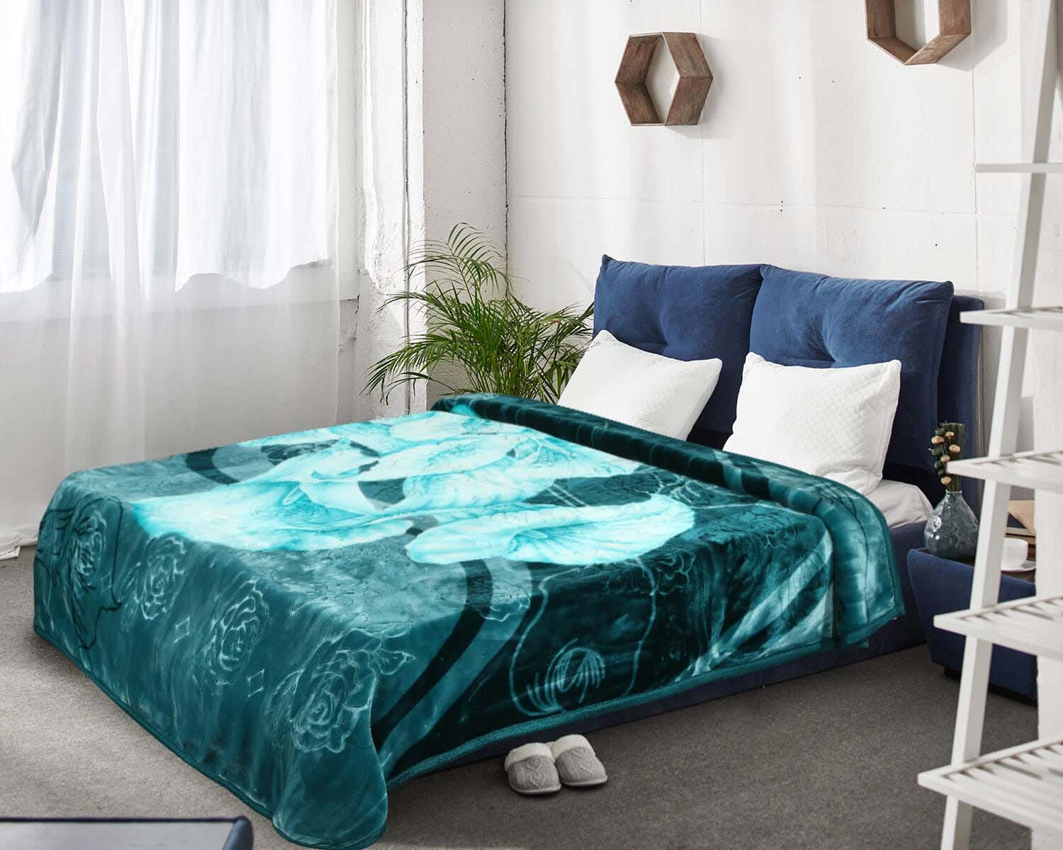 Aslan Double Layers Velvet Blanket, 220x240 cm, 8 Kg Approximately - Turquiose