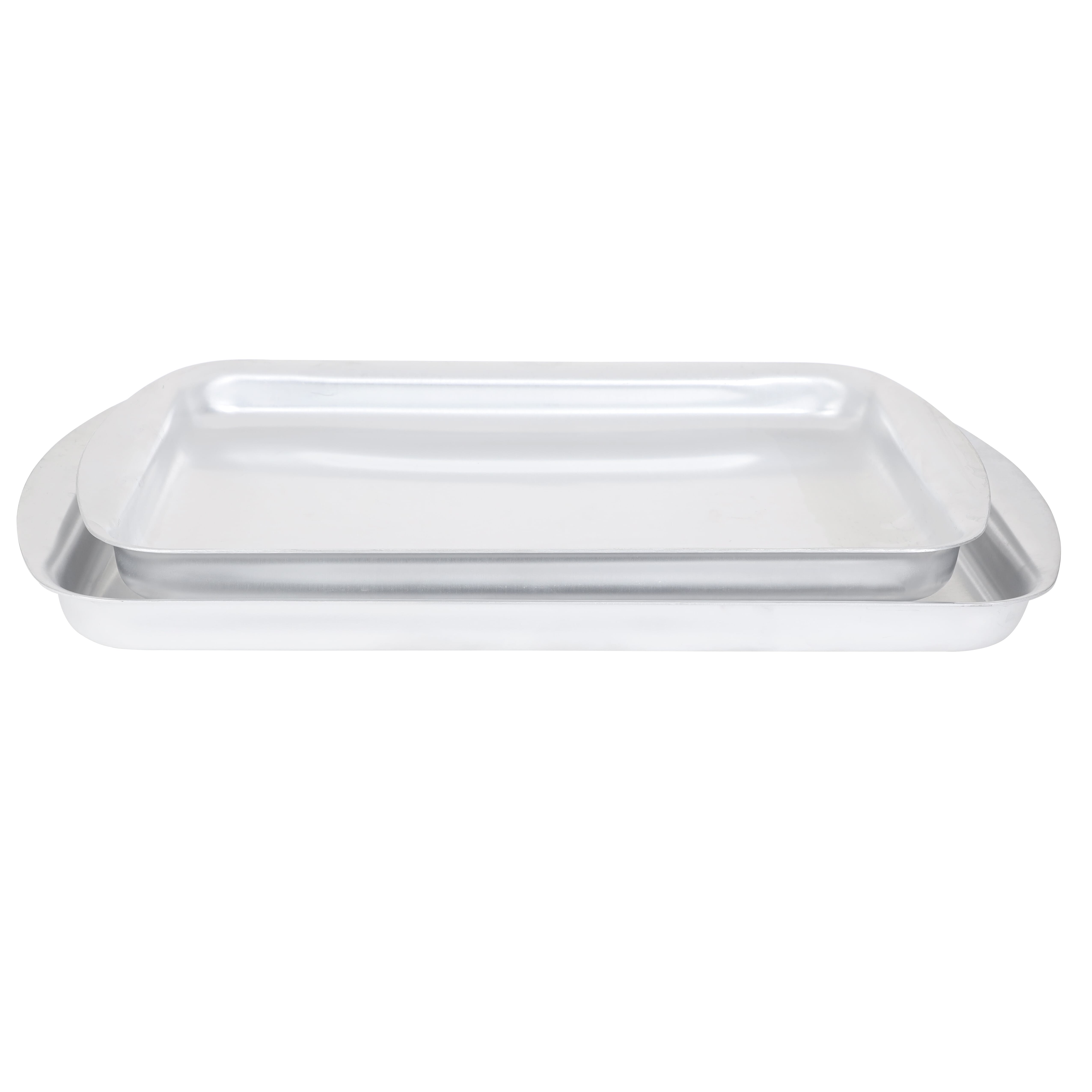 Al-Ahram Aluminum Biscuit Tray Set, 2 Pieces - Silver
