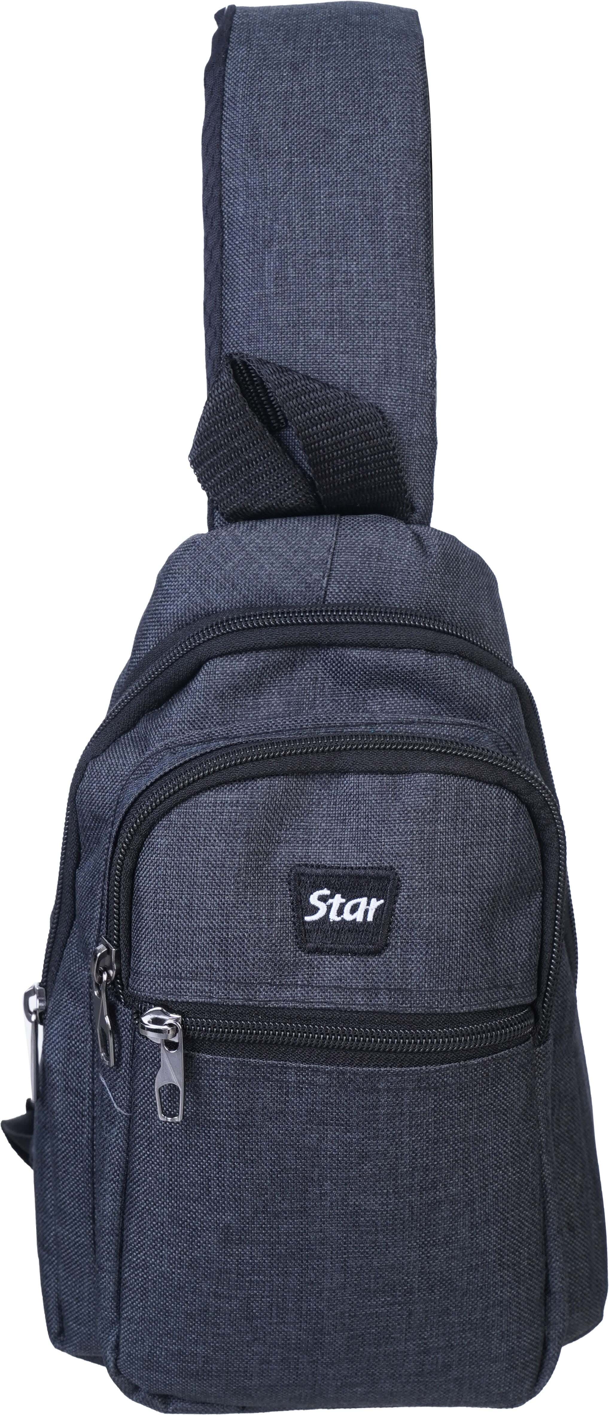 Star Fabric Cross Bag for Men, 17×29 cm, 4 Zippers - Dark Grey
