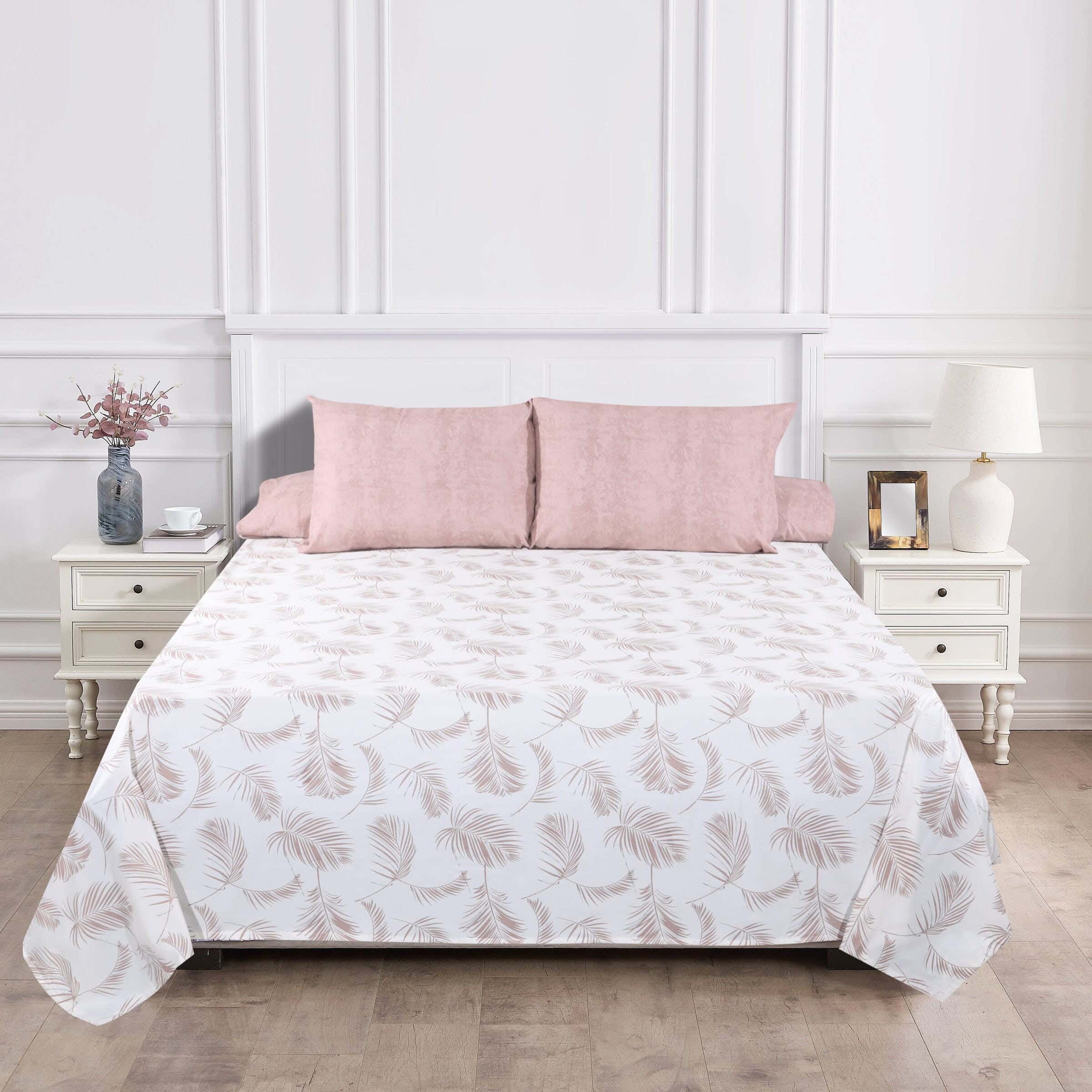 Keeva Cotton Bed Sheet Set, 4 Pieces, 240x260 cm, 1900 gm - White Copper