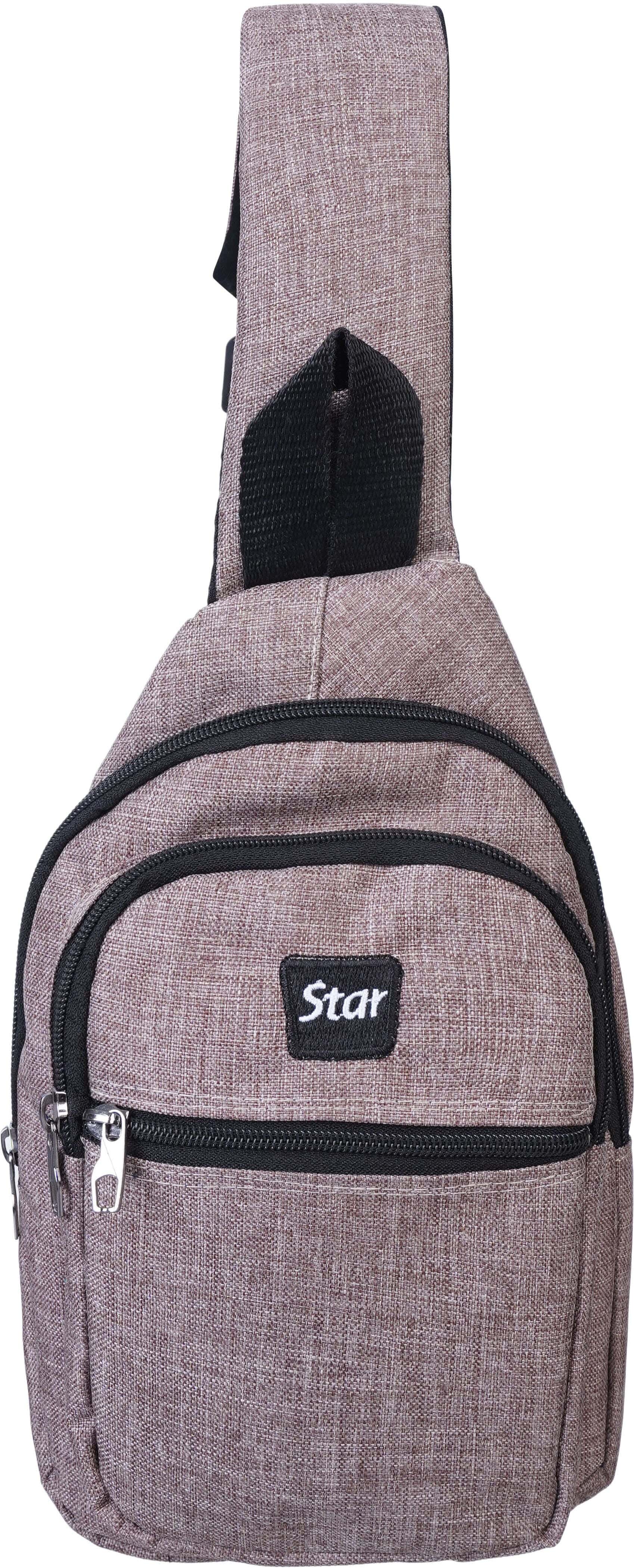Star Fabric Cross Bag for Men, 17×29 cm, 4 Zippers - Beige