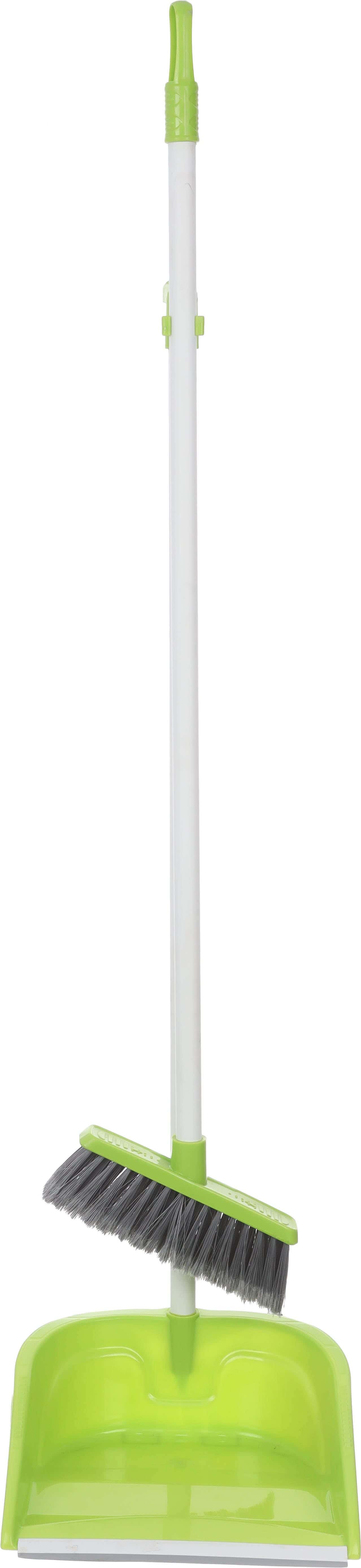 Wezy Brush with Plastic Handle and Dustpan, 45 Degree Angle, 90×25 cm - Green White