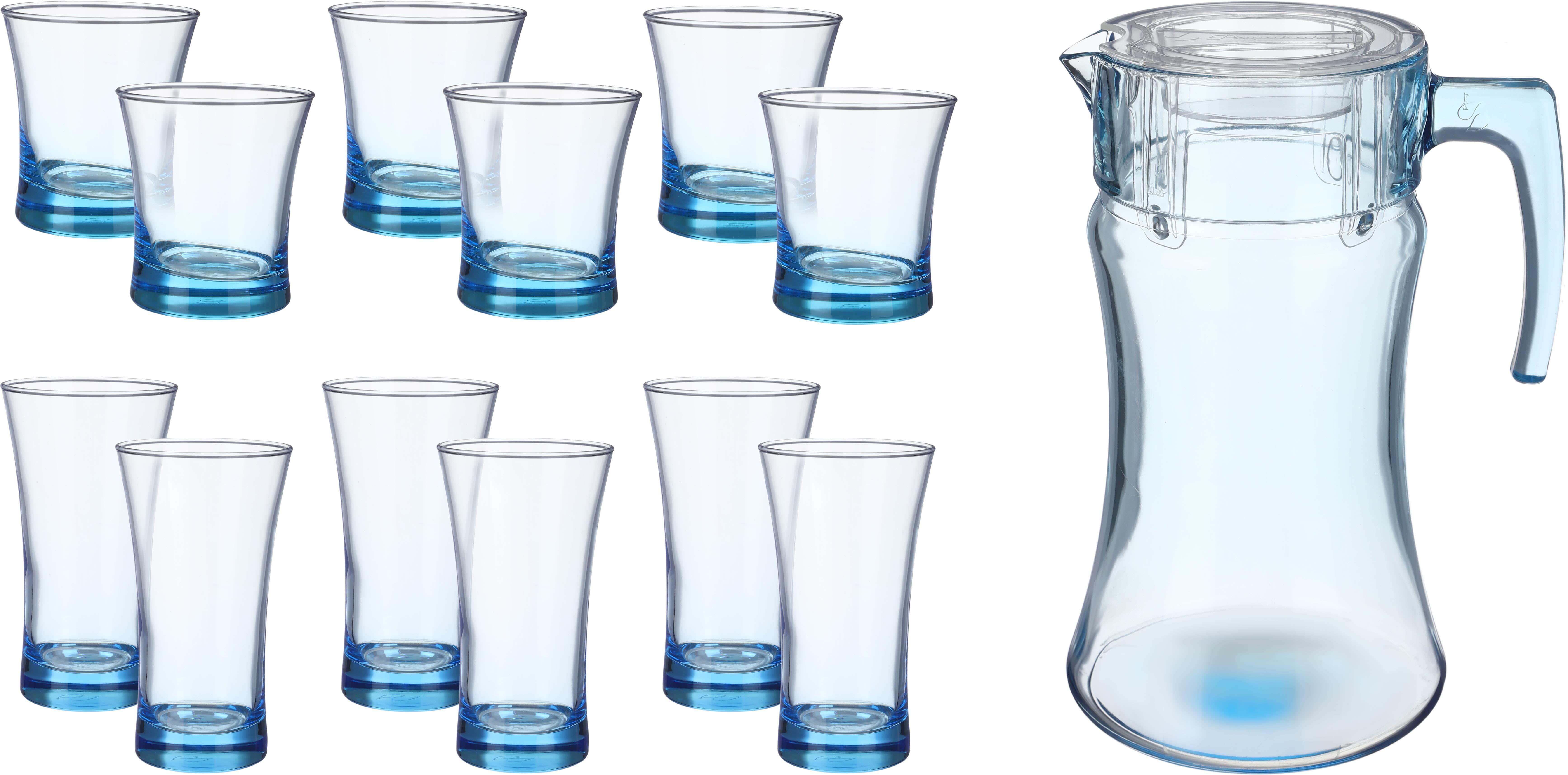 Pasabahce Glass Drinkware Set, 13 Pieces - Turquoise