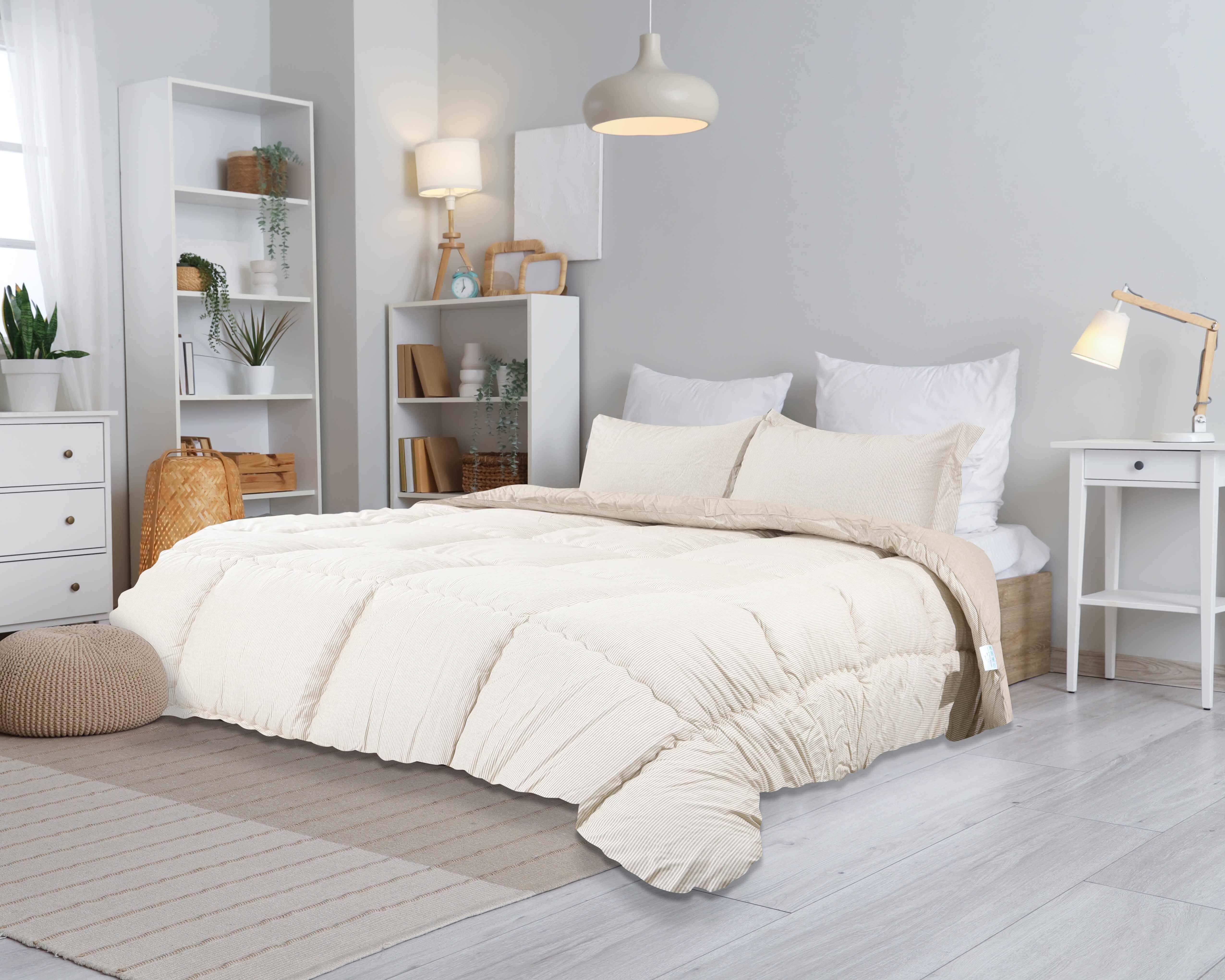 Al Maamoun Cotton Quilt Set, 3 Pieces, 240×240 cm, Approximately 4850 gm - Beige