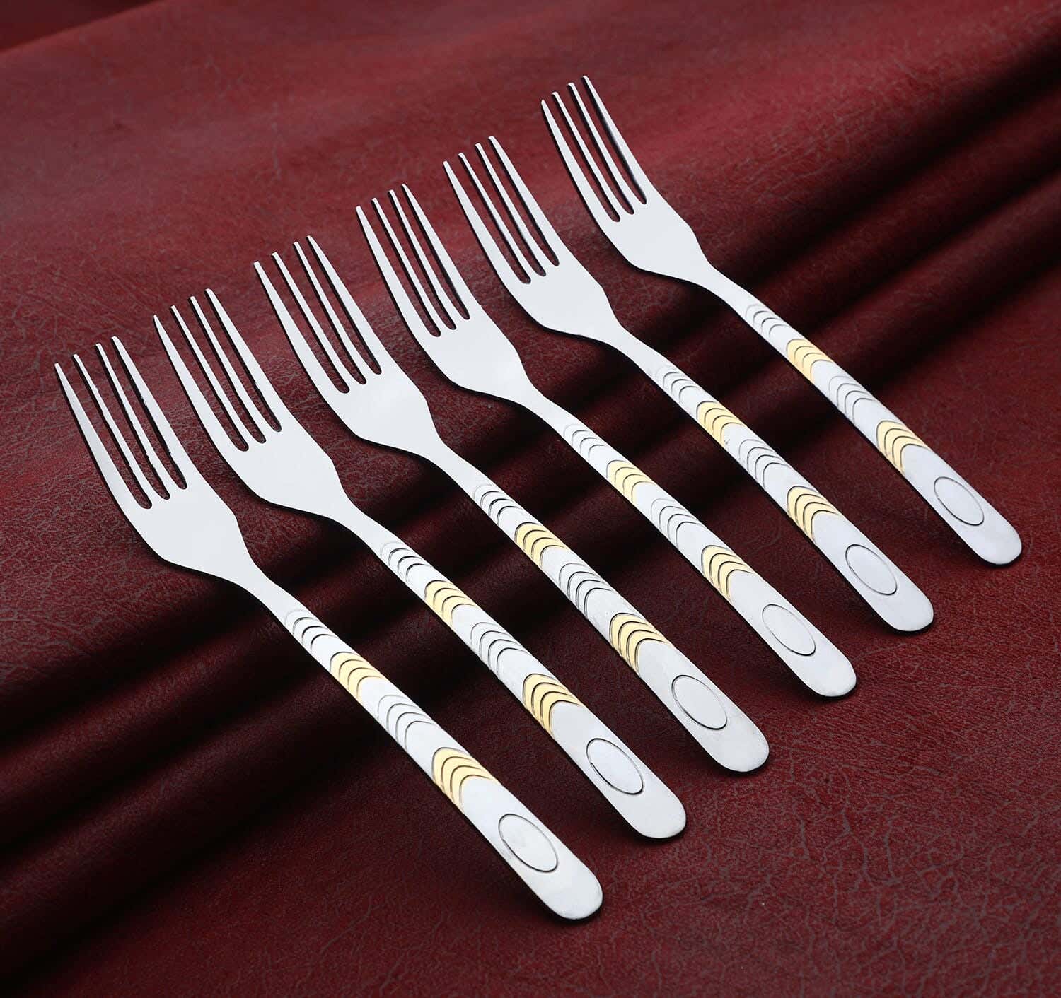 Top One Stainless Steel Cake Fork Set, 6 Pieces, 16 cm - Silver Gold