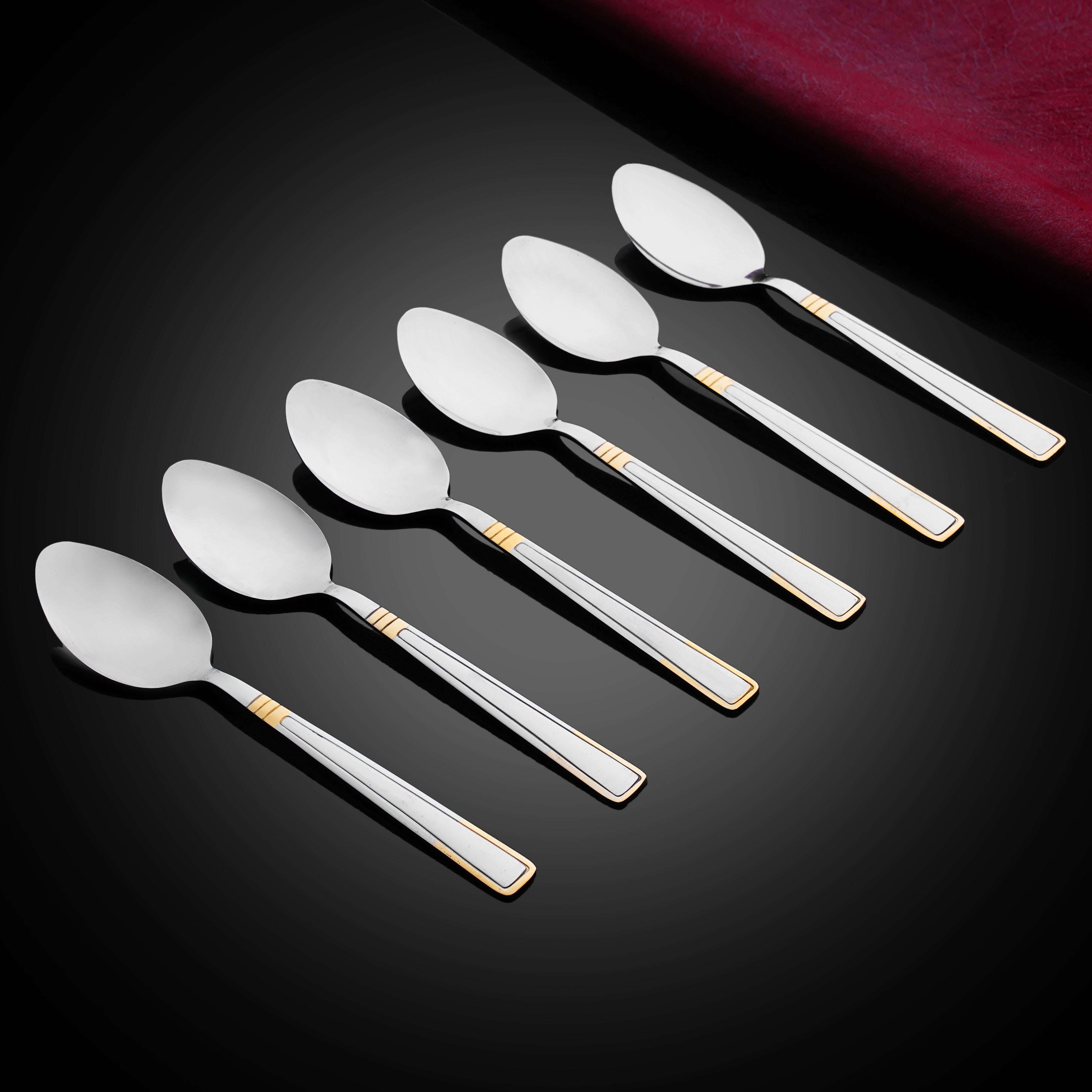 Top One Stainless Steel Spoon Set, 6 Pieces, 19 Cm - Silver Gold