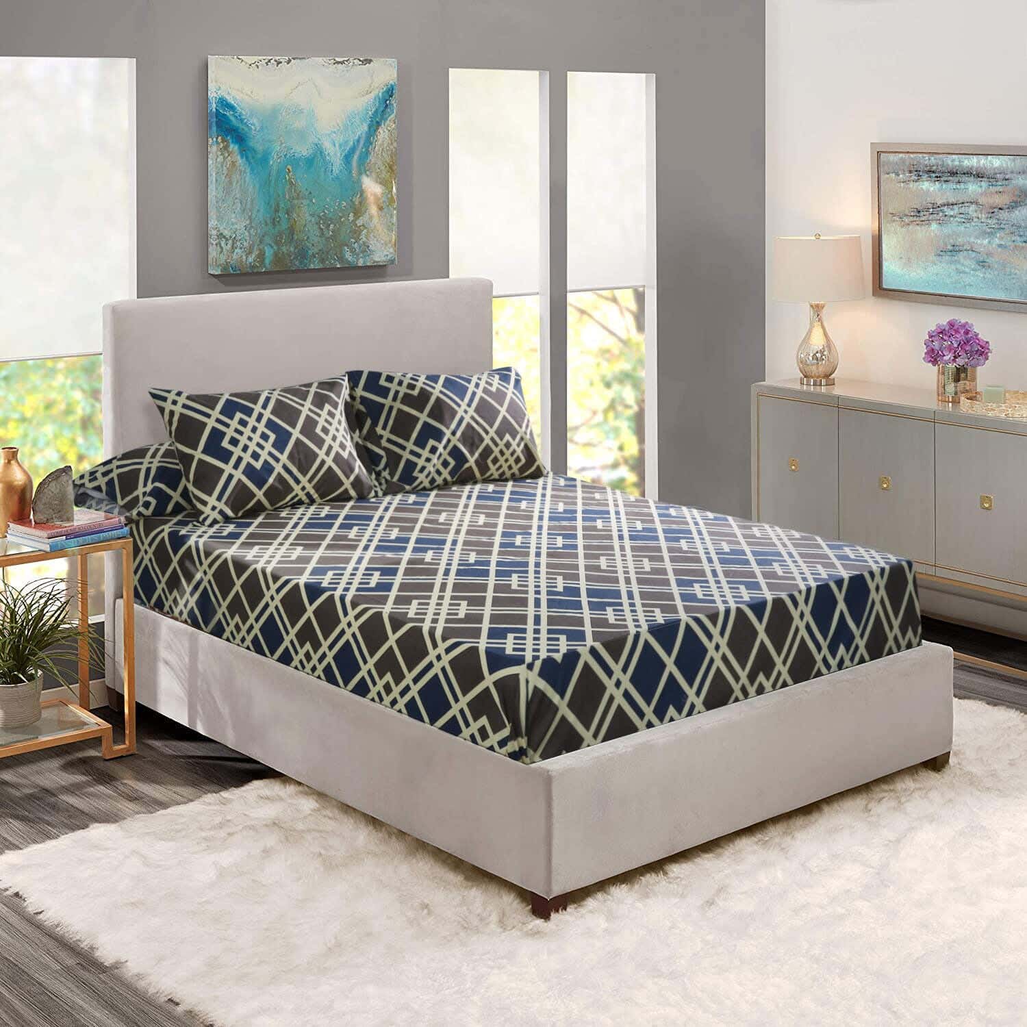 Forbed Cotton Double Bed Sheet Set, 4 Pieces, 225×240 cm - Navy Brown