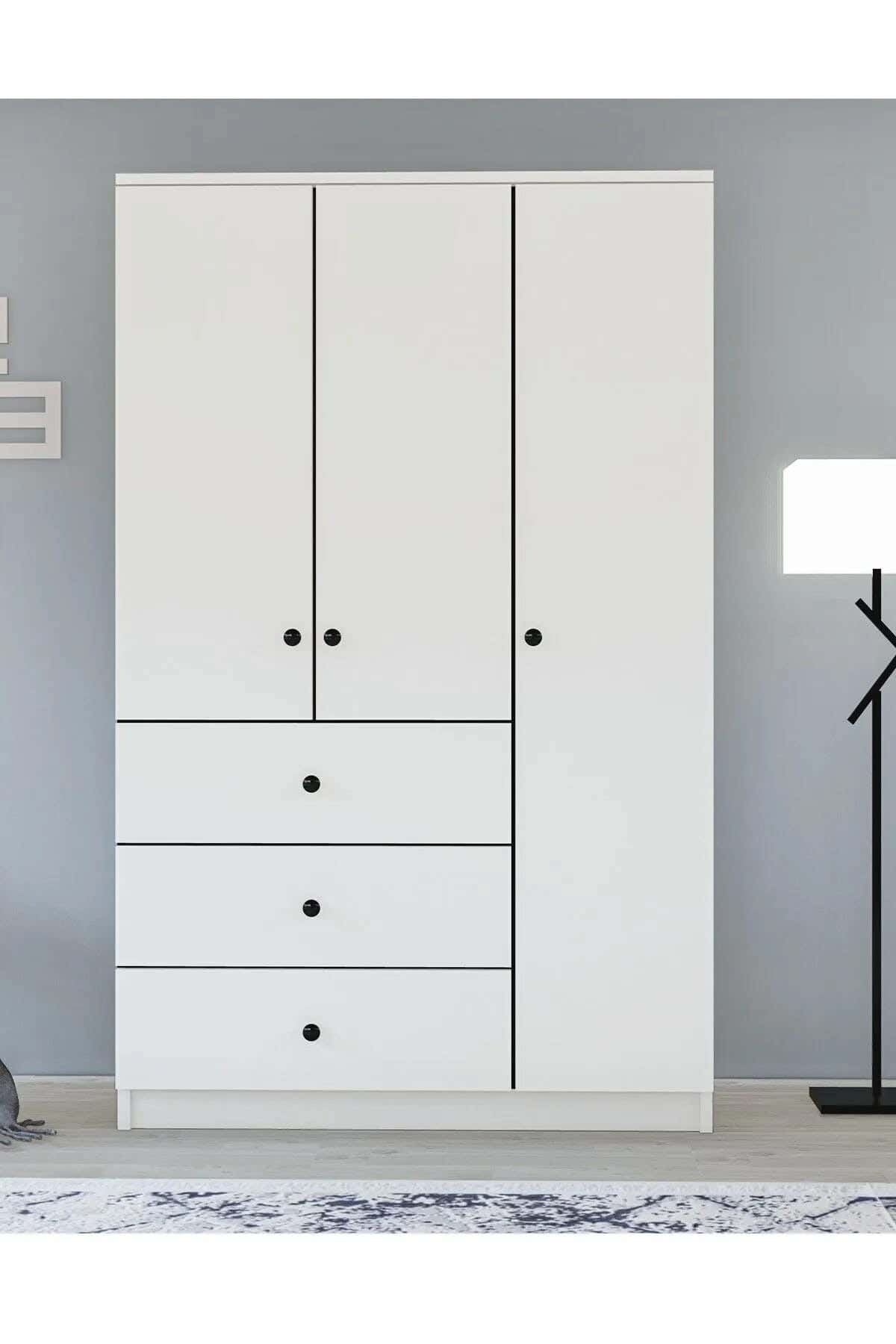MDF Wood Wardrobe with Drawers,120×40×210 cm - White