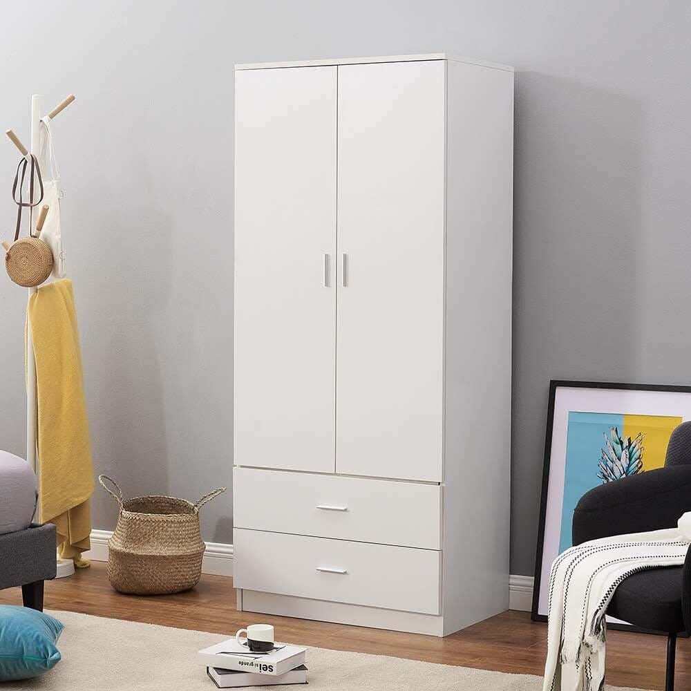 MDF Wood Wardrobe with Drawers,80×40×210 cm - White