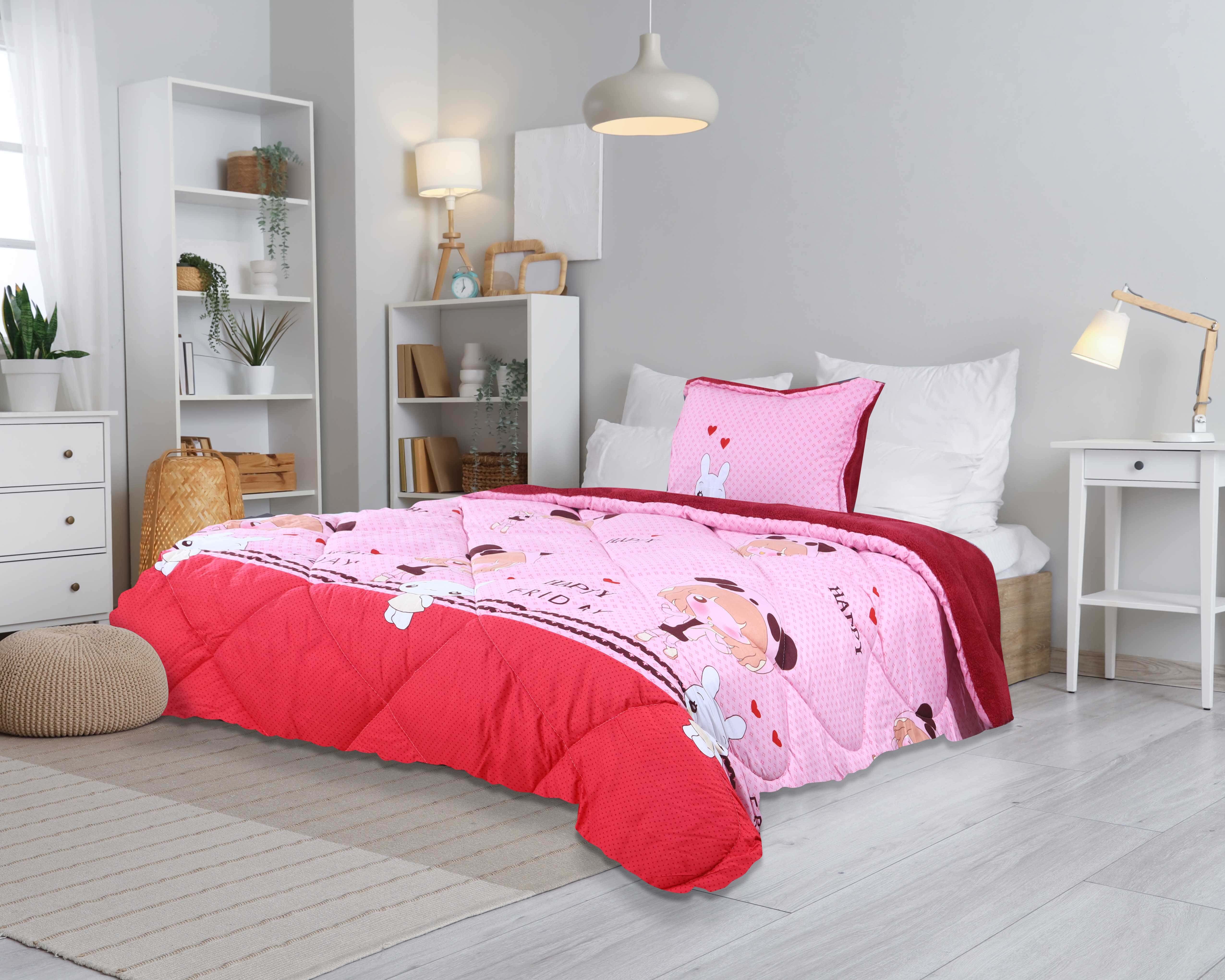La Reine Microfiber Quilt Set, 4 Pieces, 180x240 cm, approximately 8500 gm - Red