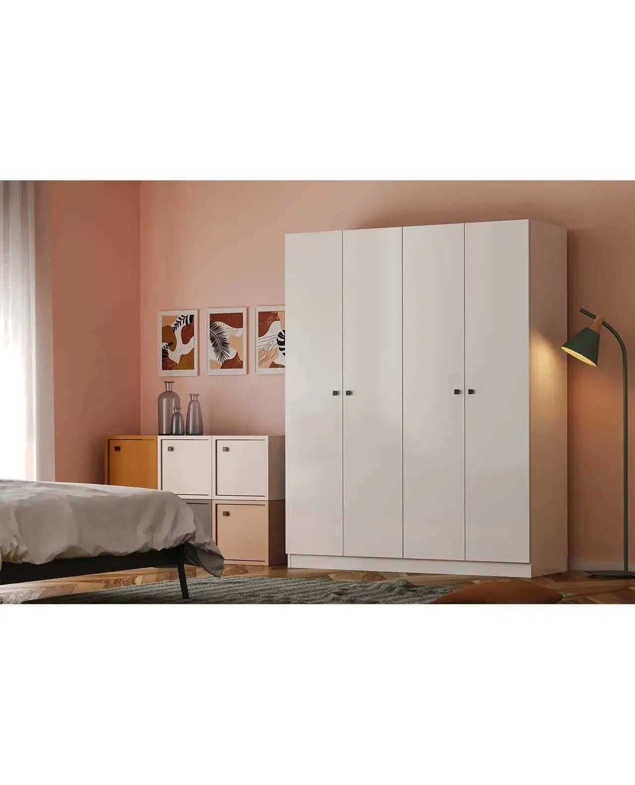 MDF Wood Wardrobe with Drawers,160×40×210 cm - White