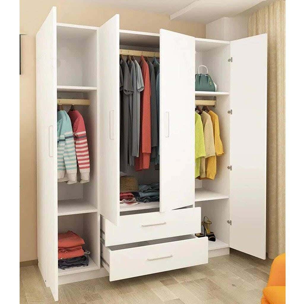 MDF Wood Wardrobe with Drawers,160×40×210 cm - White